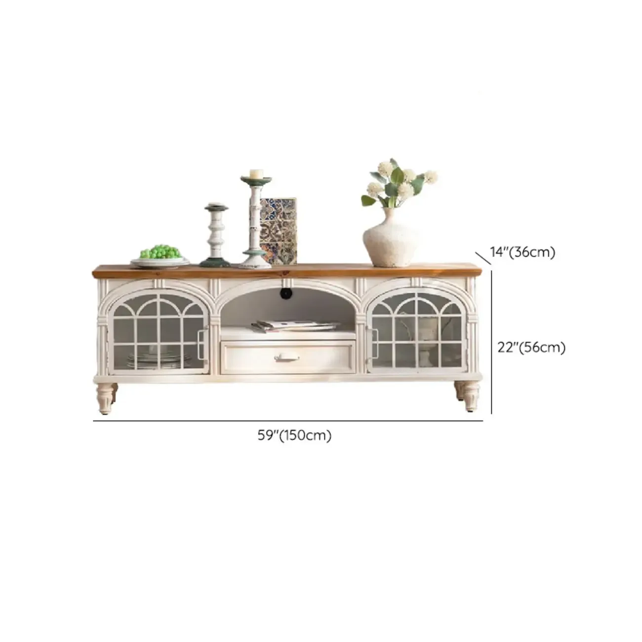 French Country Arch Storage Cabinet for Living Room Display Image - 14
