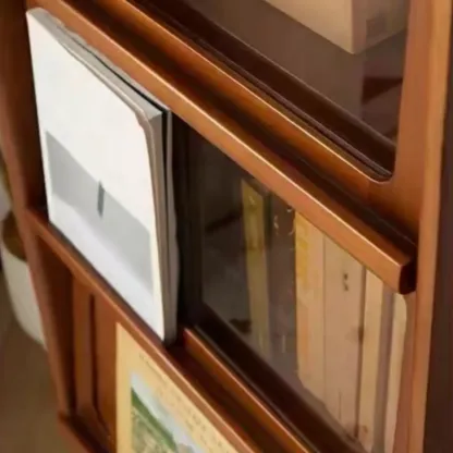 50" Modern Pine Brown Accent Cabinet with Glass Door Image - 6