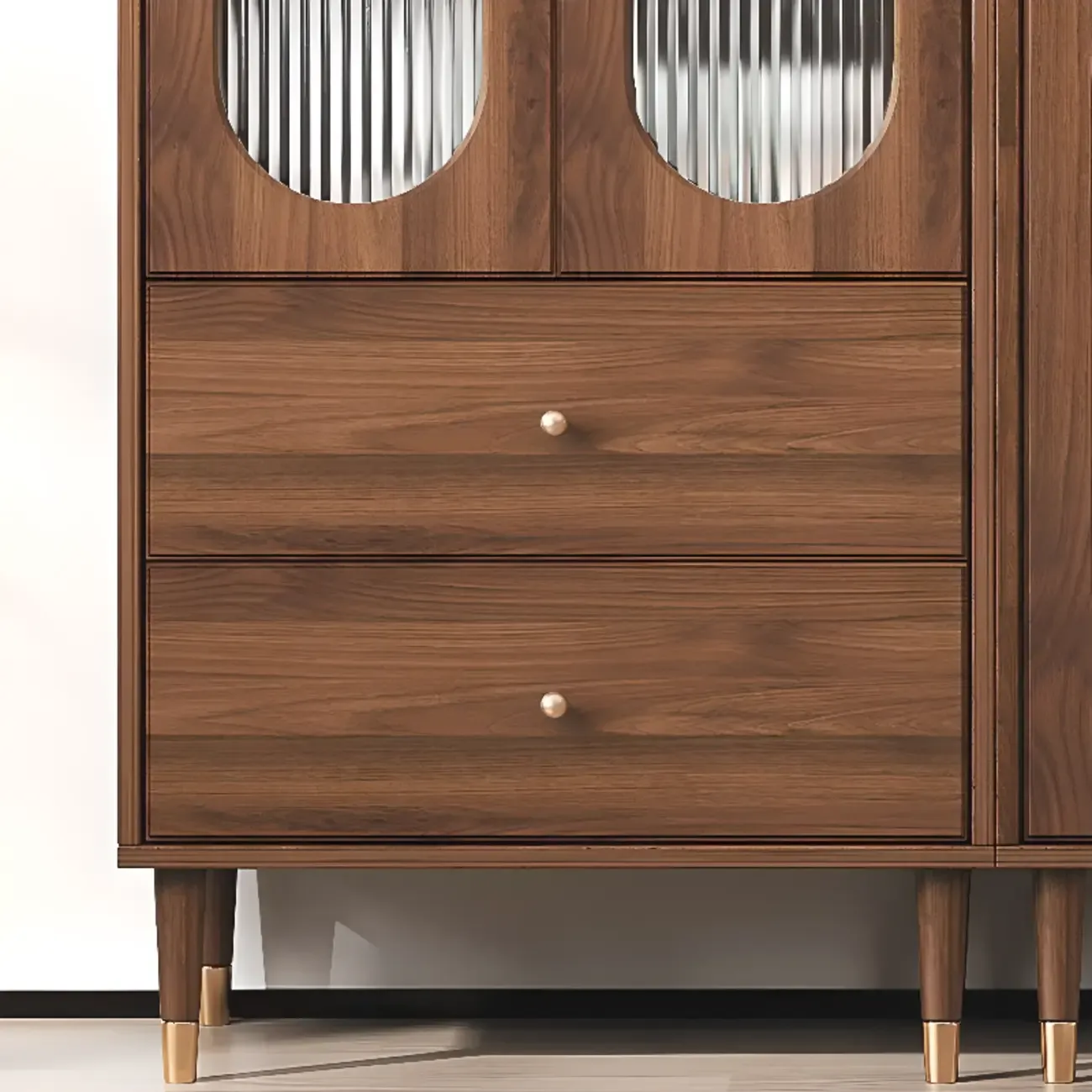 Retro Wooden Living Room Cabinet with Glass Door & Drawers Image - 10
