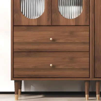 Retro Wooden Living Room Cabinet with Glass Door & Drawers Image - 10