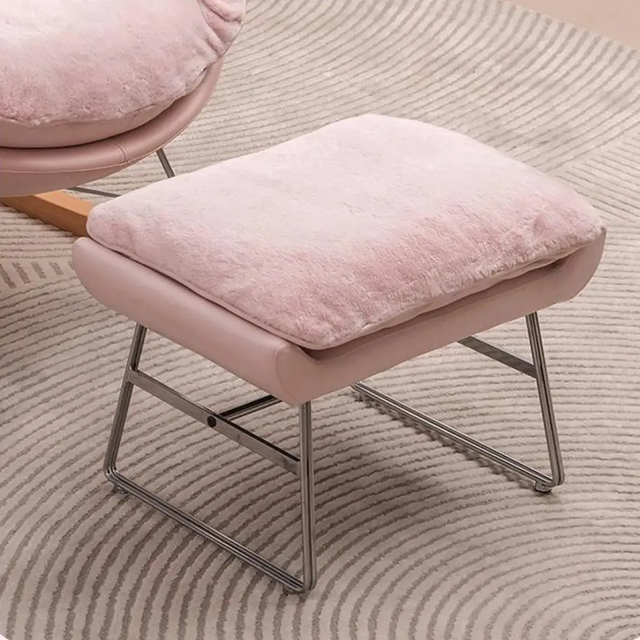 Modern Flannel Upholstered Armless Rocking Chair with Ottoman Image - 13