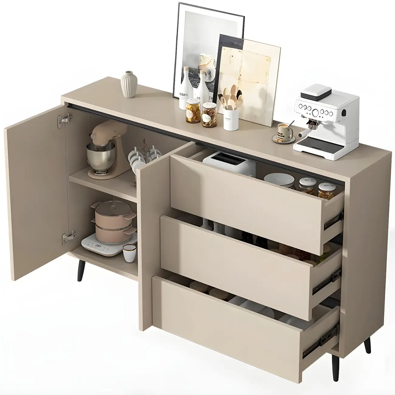 Modern Wooden Sideboard with Multi-Drawers and Cabinets Image - 17