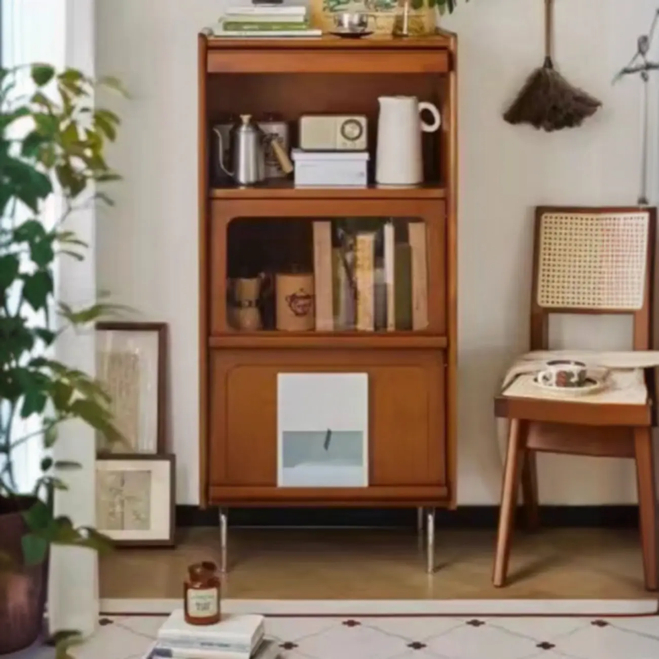 50" Modern Pine Brown Accent Cabinet with Glass Door Image - 7 | homeyfad