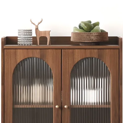 Retro Wooden Living Room Cabinet with Glass Door & Drawers Image - 11