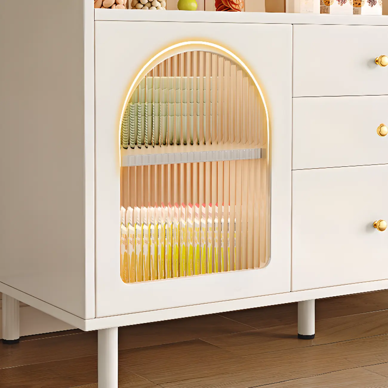 Modern White Accent Cabinet with Drawers & Glass Doors  Image - 9 | homeyfad