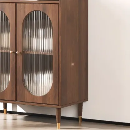 Retro Wooden Living Room Cabinet with Glass Door & Drawers Image - 12