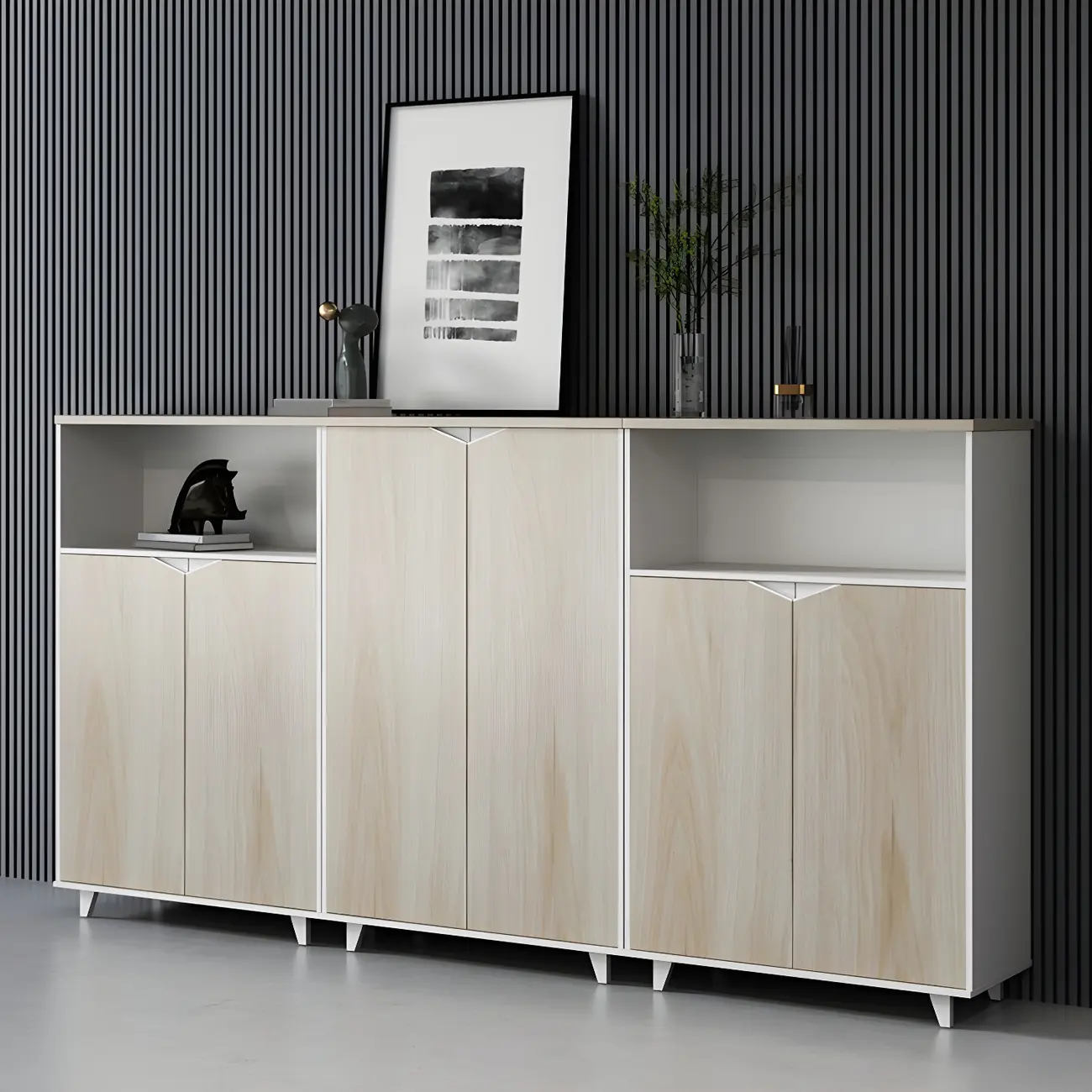Scandinavian Wooden Filing Cabinet with Shelves for Home Office Image - 1 | homeyfad