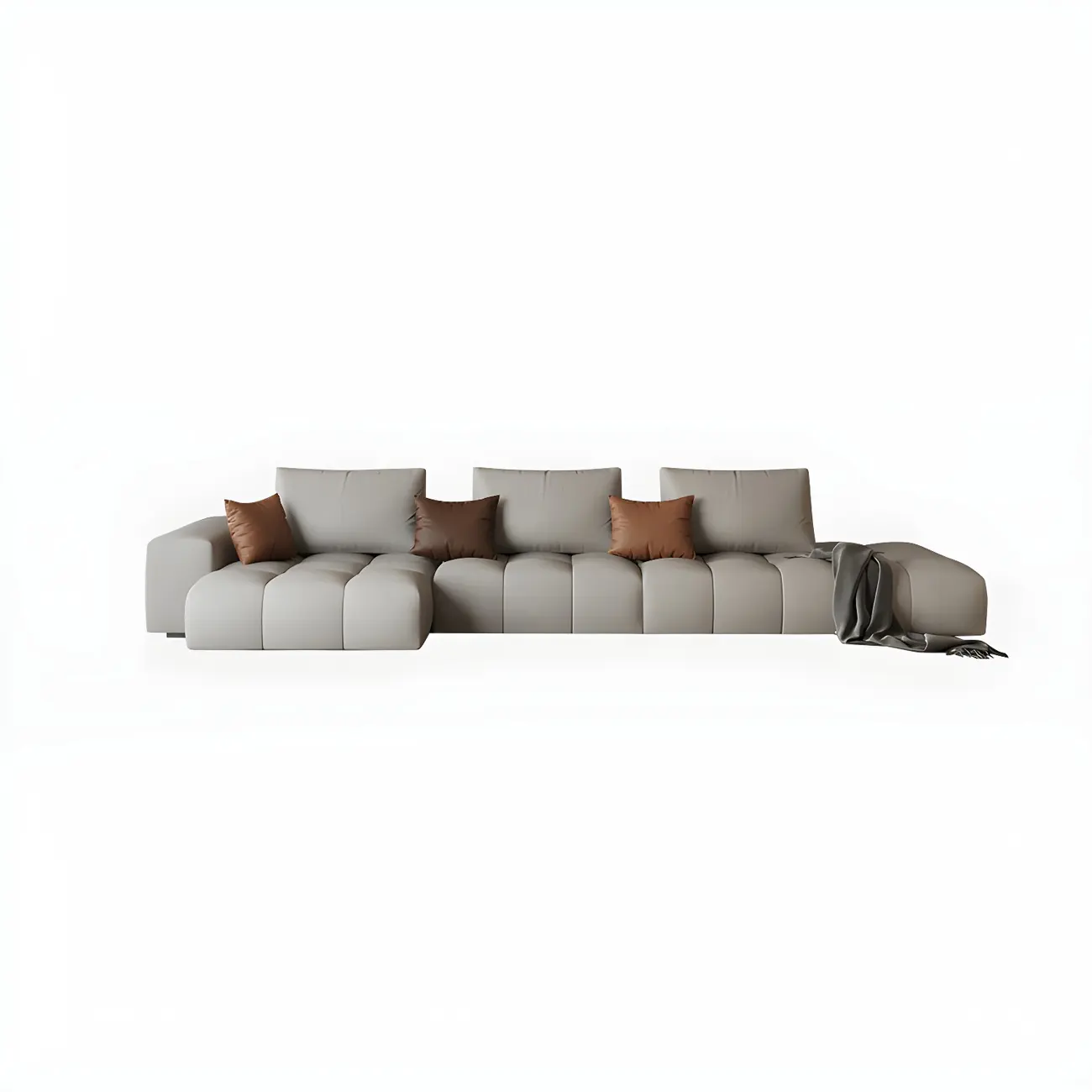Nordic Beige Sofa Chaise with Faux Leather for Living Room Image - 2 | homeyfad