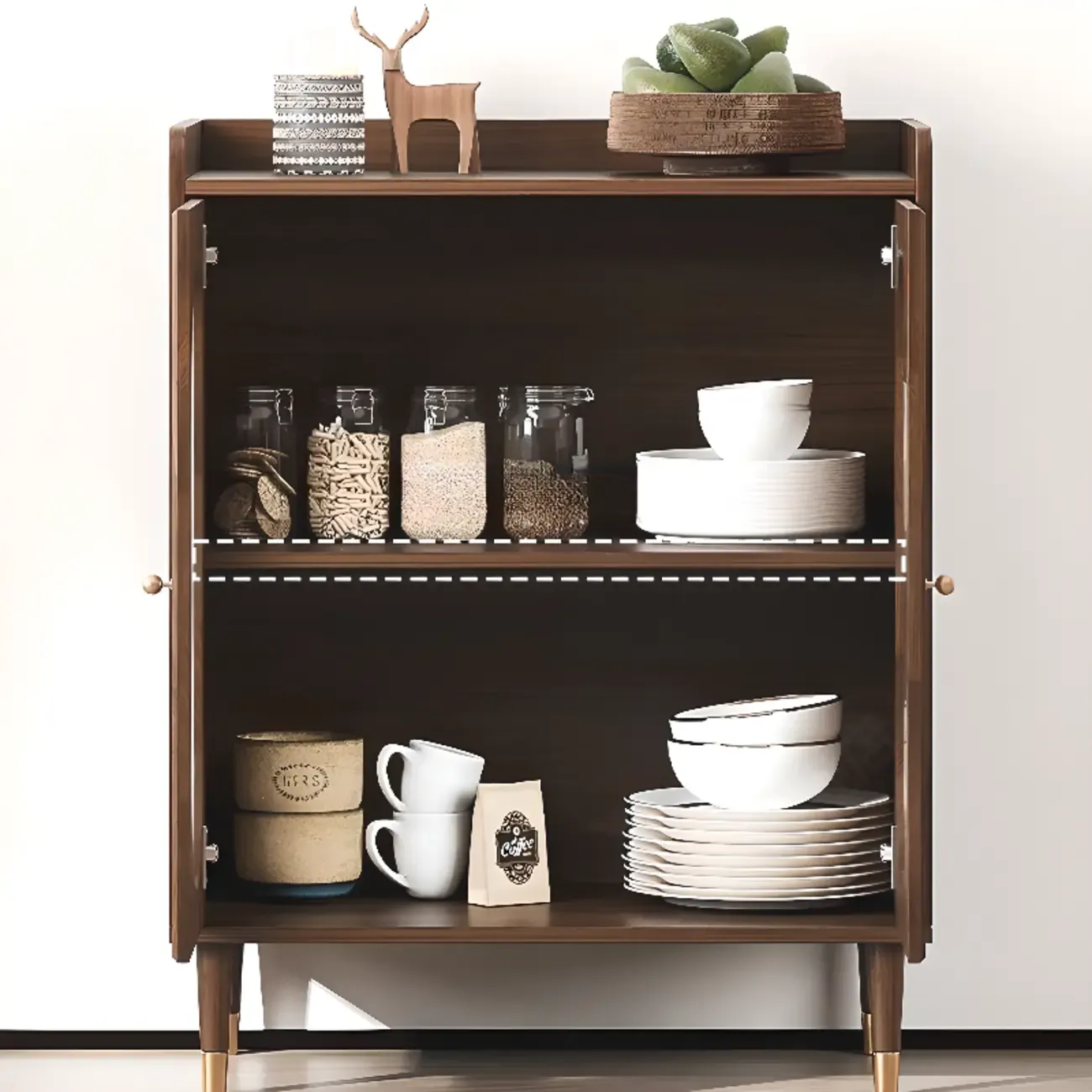 Retro Wooden Living Room Cabinet with Glass Door & Drawers Image - 13