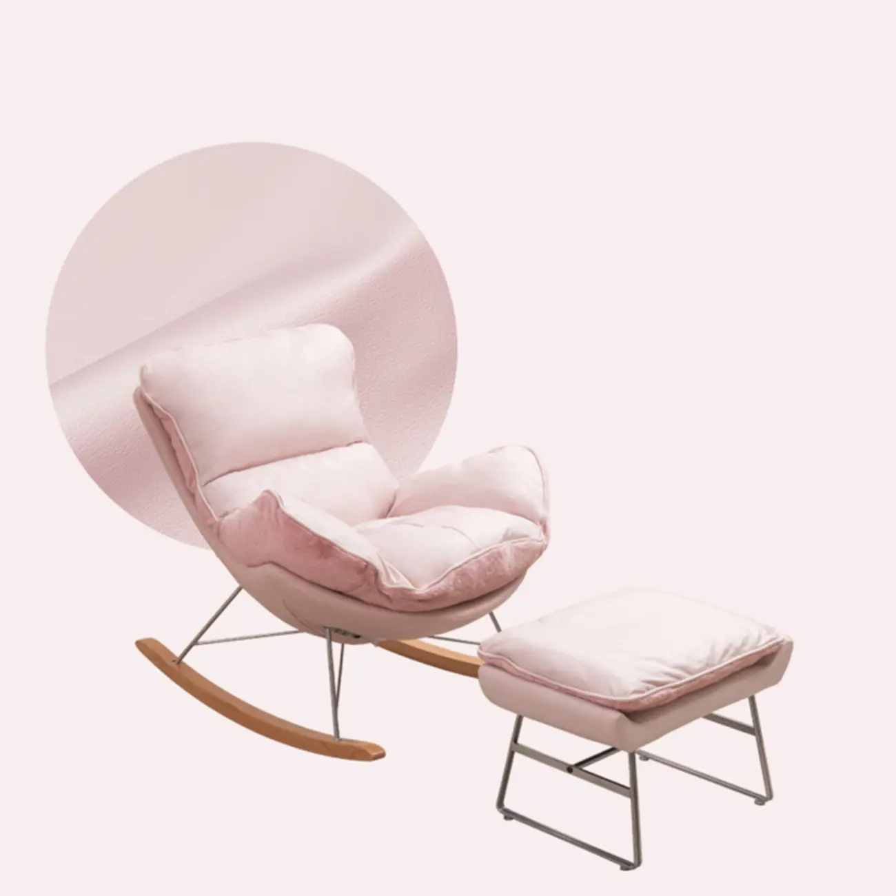 Modern Flannel Upholstered Armless Rocking Chair with Ottoman Image - 15 | homeyfad