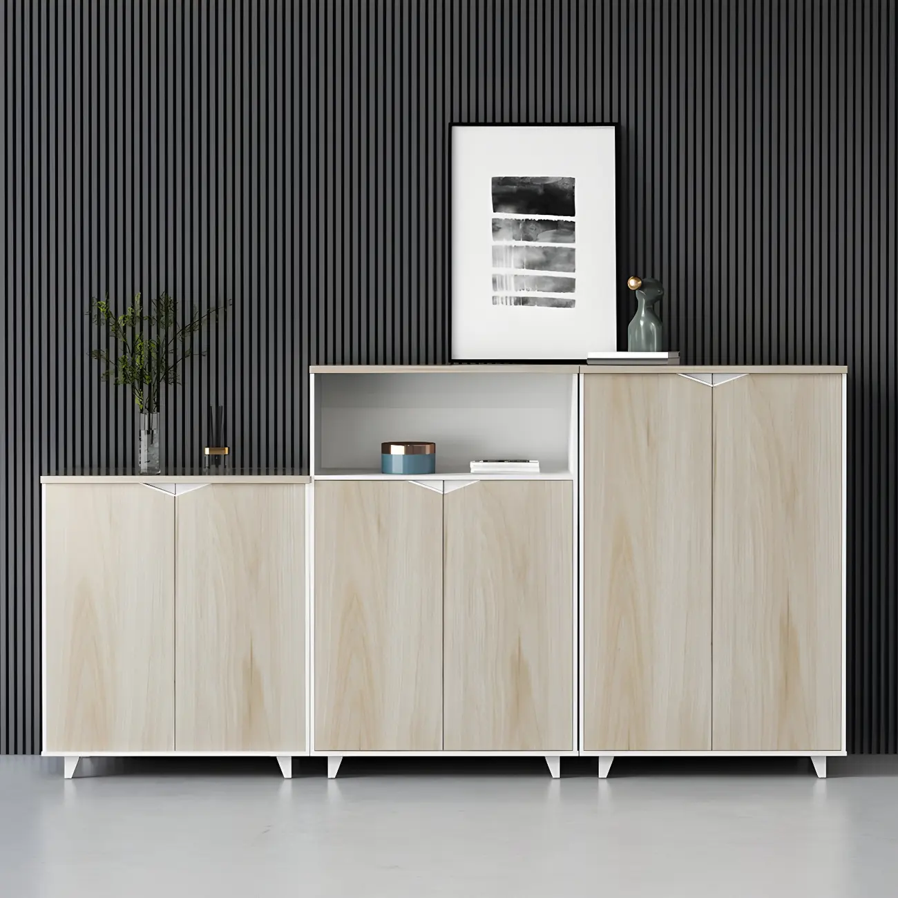 Scandinavian Wooden Filing Cabinet with Shelves for Home Office Image - 2 | homeyfad
