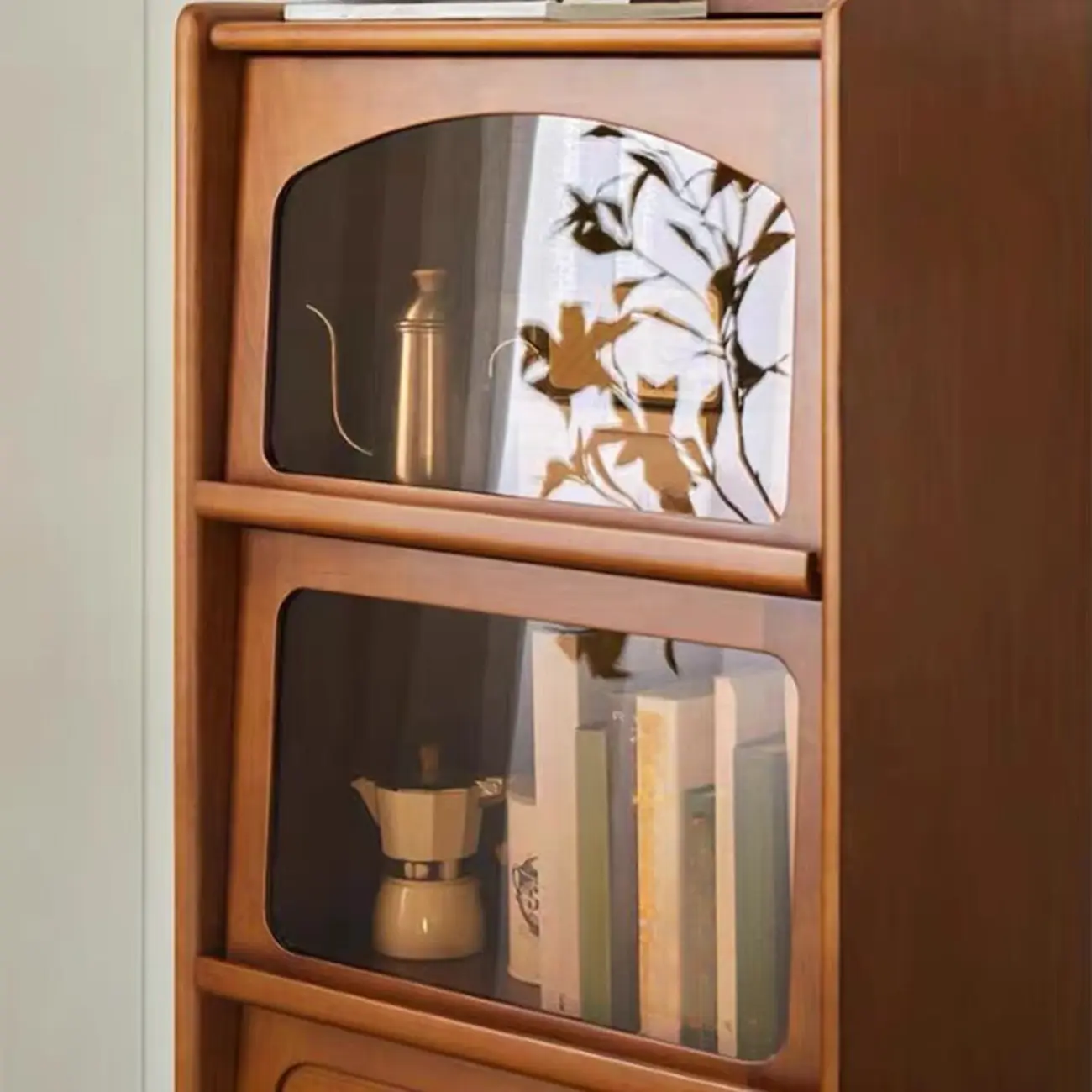 50" Modern Pine Brown Accent Cabinet with Glass Door Image - 10 | homeyfad