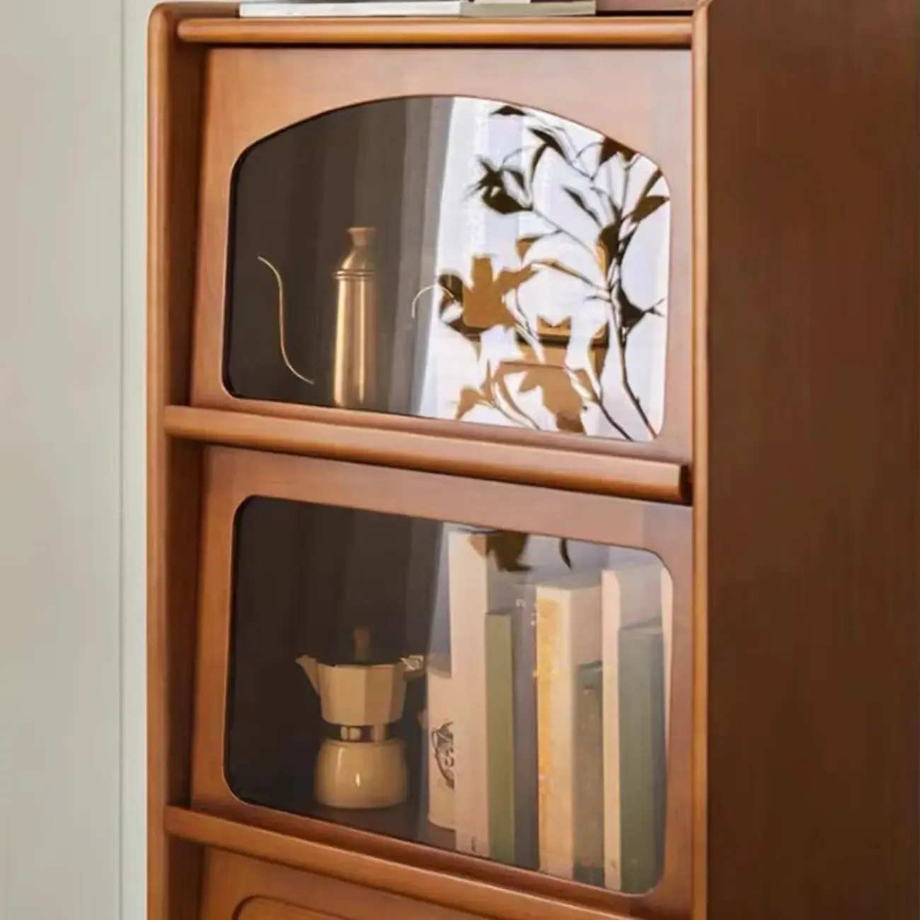 50" Modern Pine Brown Accent Cabinet with Glass Door Image - 10