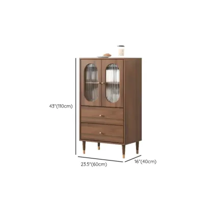 Retro Wooden Living Room Cabinet with Glass Door & Drawers #size