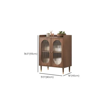 Retro Wooden Living Room Cabinet with Glass Door & Drawers Image - 15