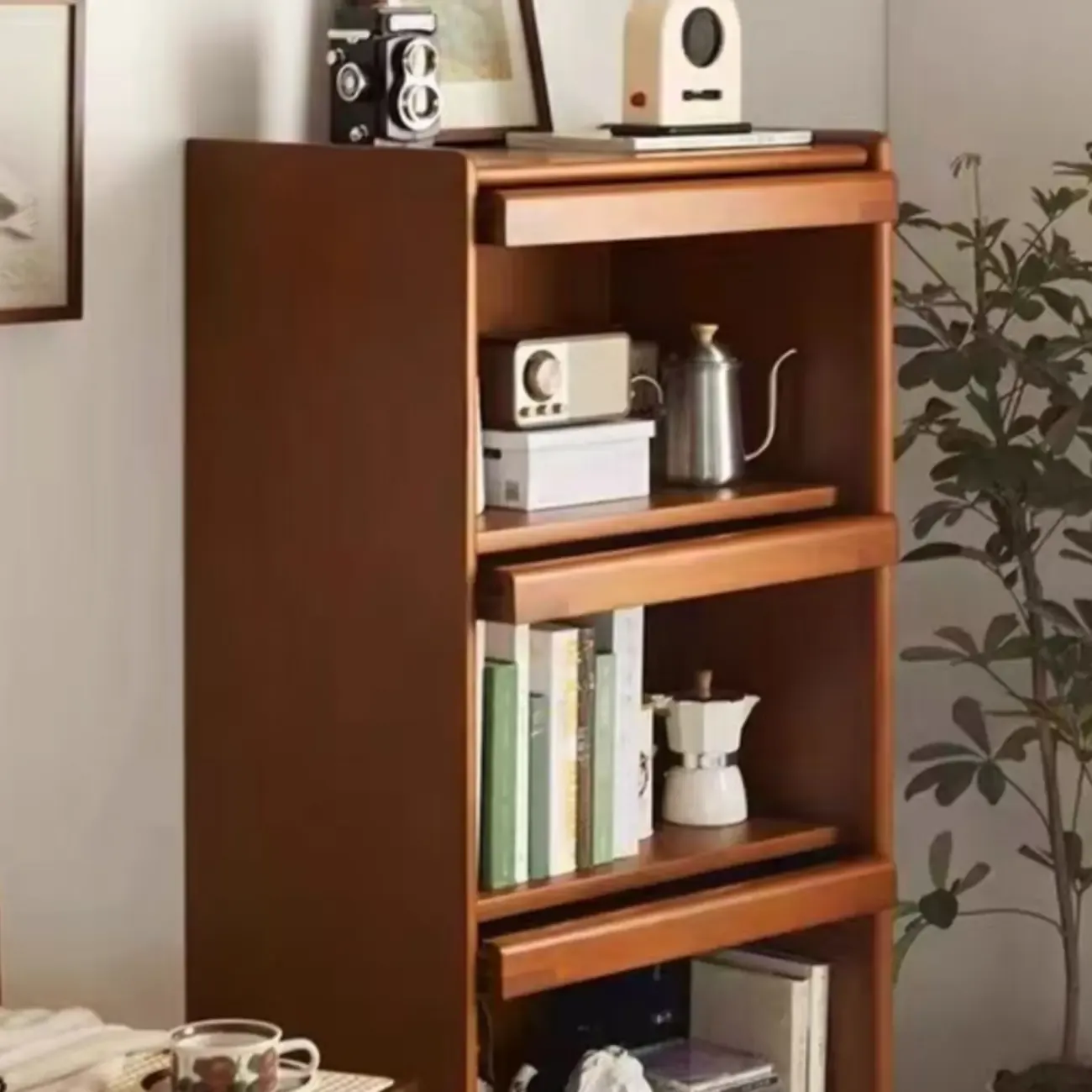 50" Modern Pine Brown Accent Cabinet with Glass Door Image - 11