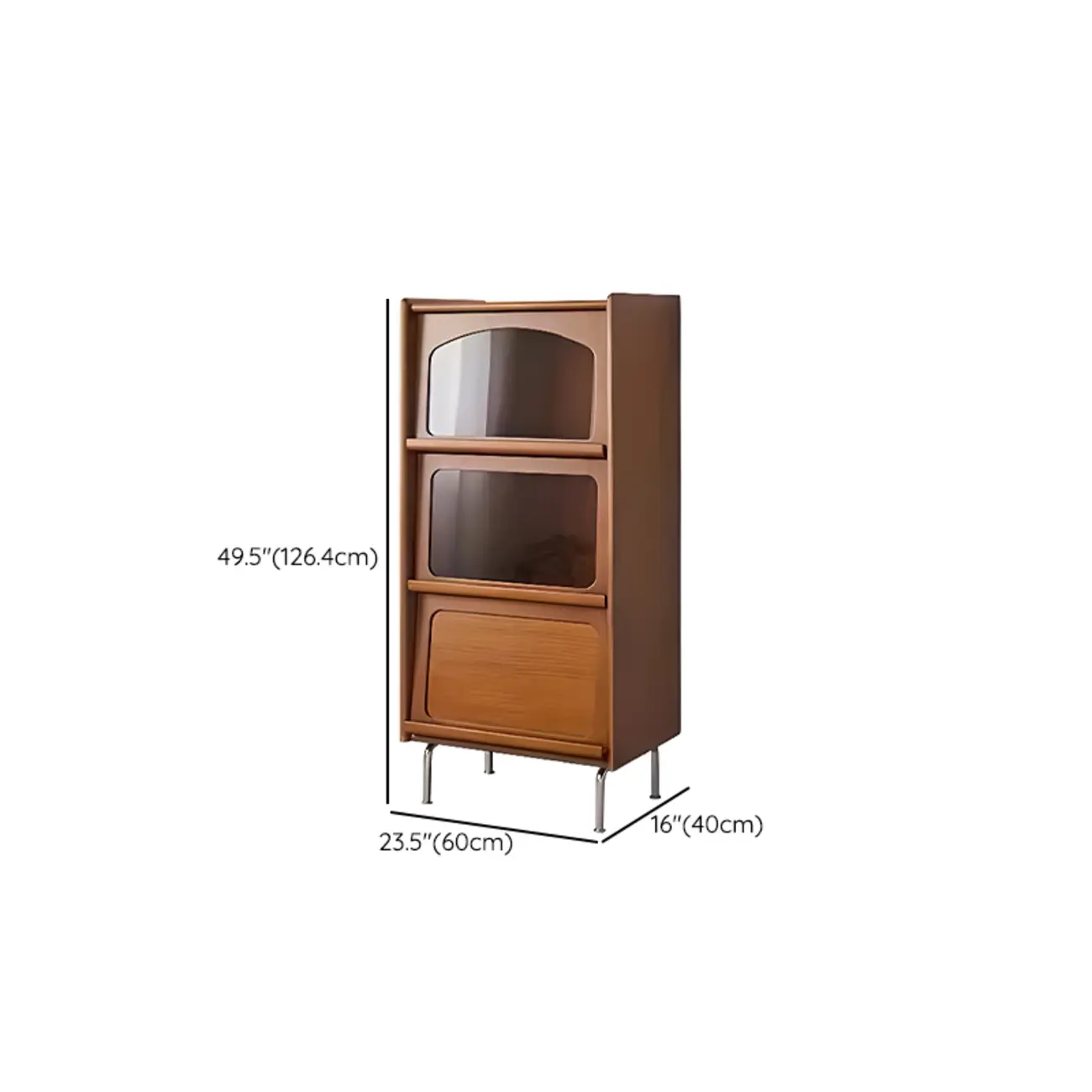 50" Modern Pine Brown Accent Cabinet with Glass Door #size | homeyfad