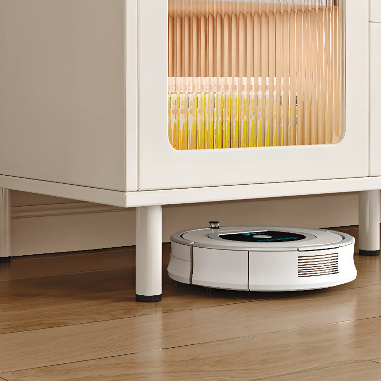 Modern White Accent Cabinet with Drawers & Glass Doors  Image - 13 | homeyfad