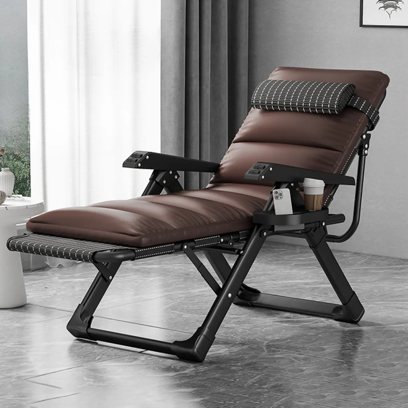 Modern Upholstery Adjustable Recliner Chair with Cupholder Image - 1 | homeyfad