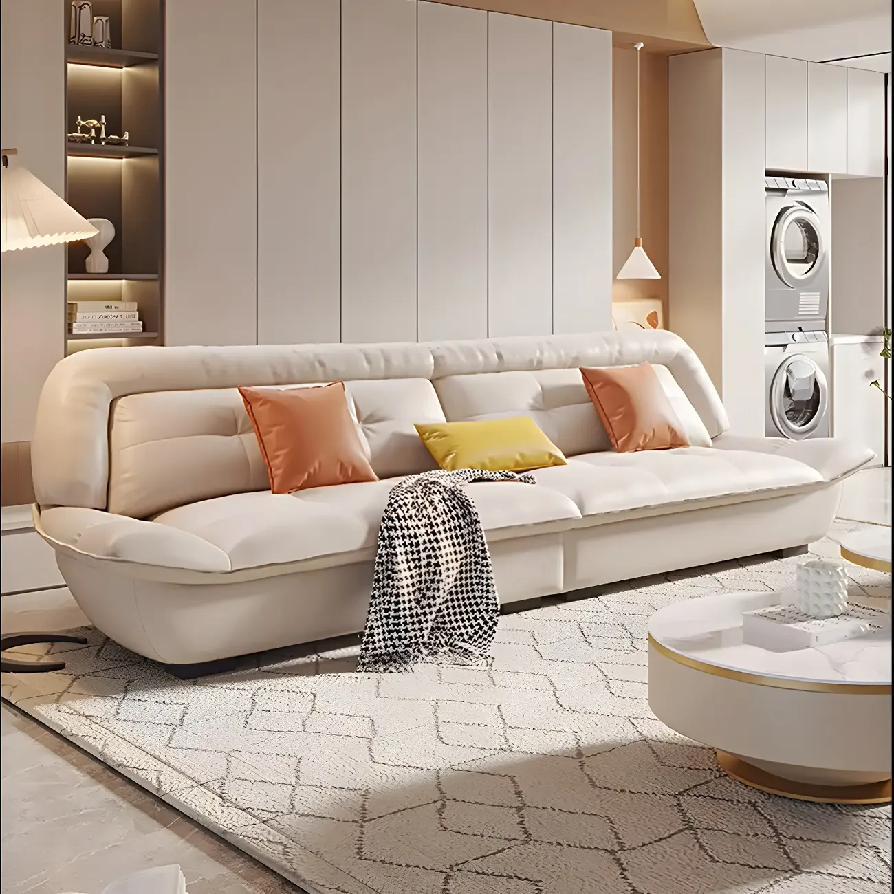 Modern White Cat Claw Leather Sofa Chaise with Cushion Back Image - 1 | homeyfad