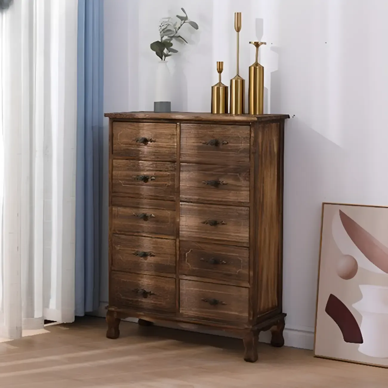 Rustic Wooden Cabinet for Living Room with Standard Length  Image - 17