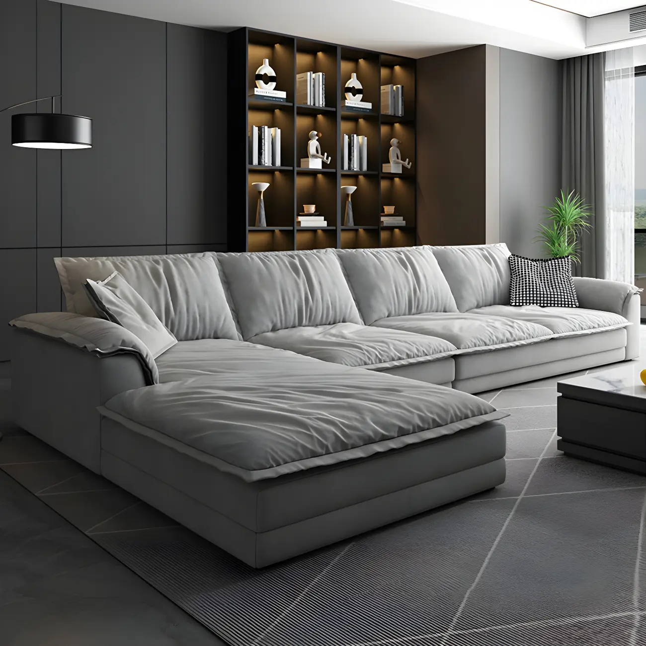 Nordic Green L-Shape Cotton Sofa Chaise for Living Room Image - 2 | homeyfad
