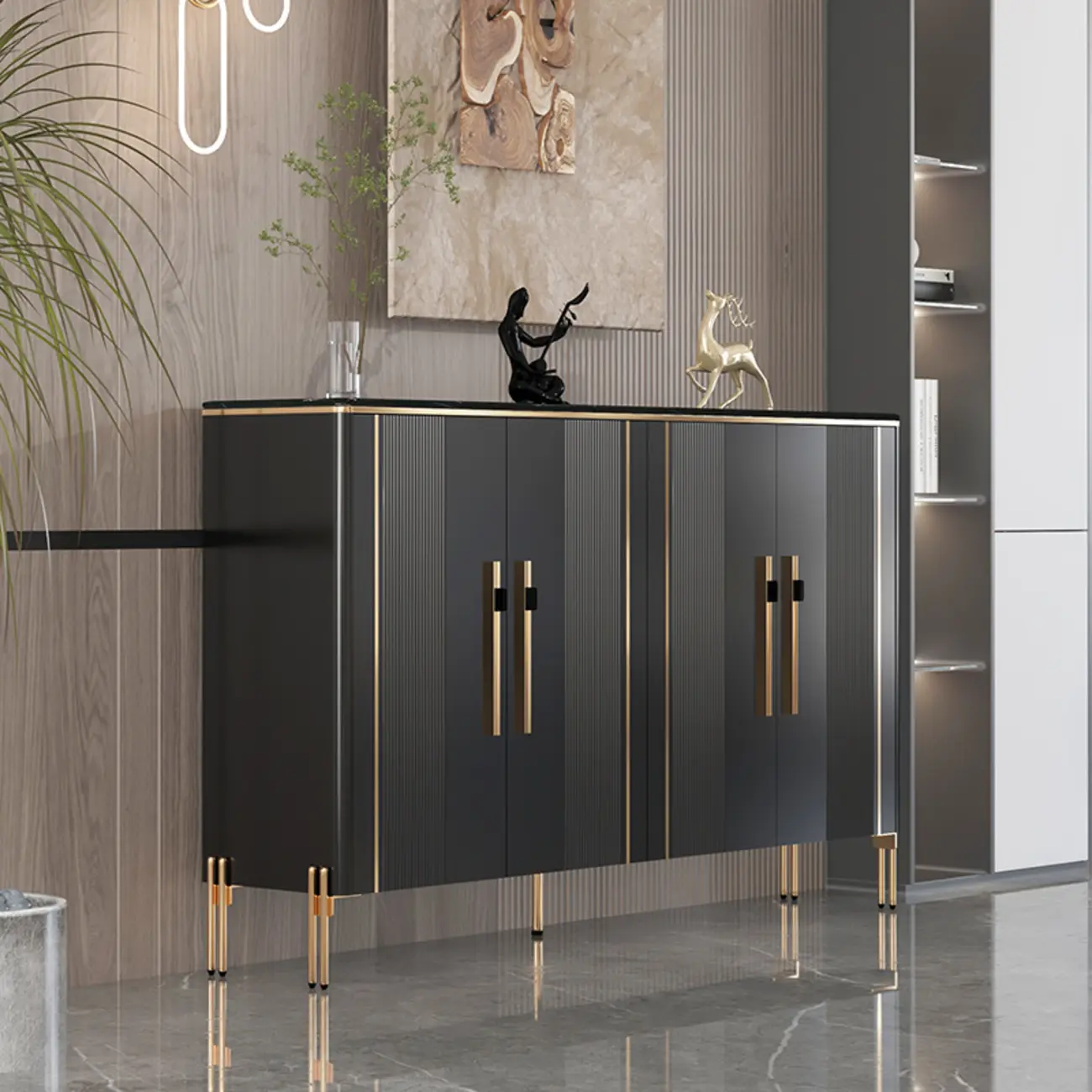 Glam Dark Gray Wooden Cabinet with Free Standing Design Image - 1 | homeyfad