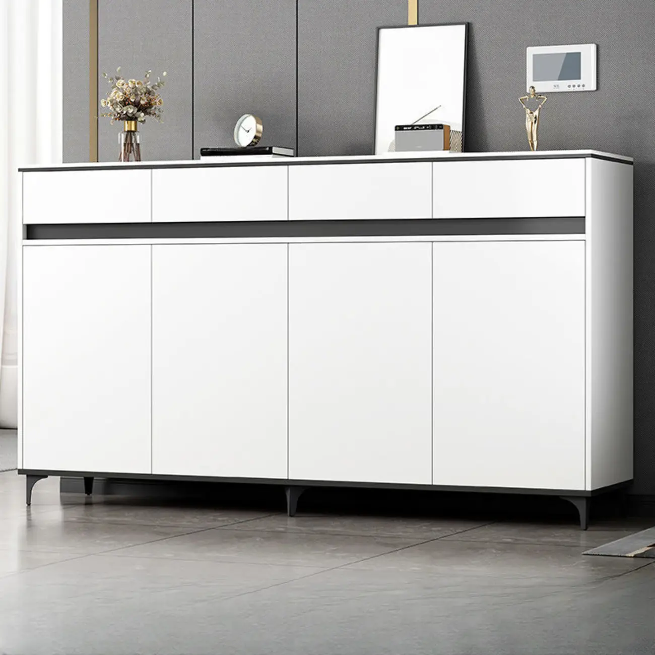 Minimalist Wooden White Kitchen Accent Cabinet with Doors Image - 2 | homeyfad