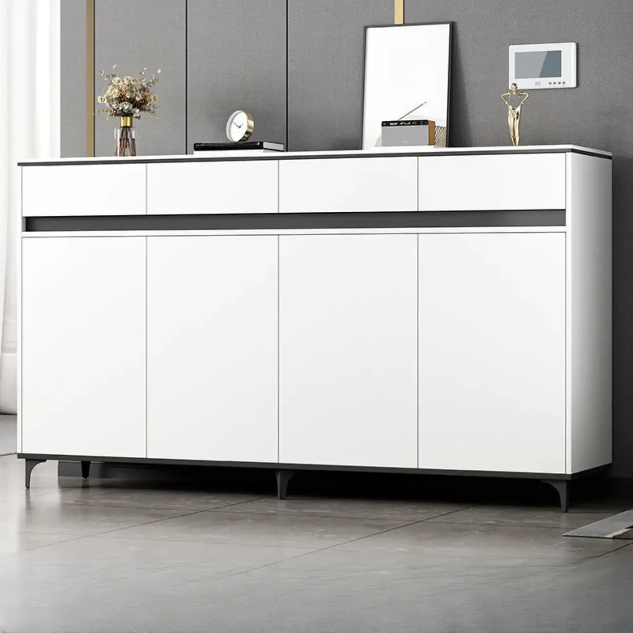 Minimalist Wooden White Kitchen Accent Cabinet with Doors Image - 2