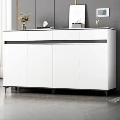 Minimalist Wooden White Kitchen Accent Cabinet with Doors Image - 2