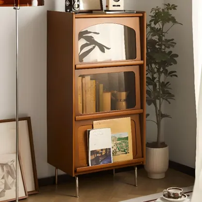 50" Modern Pine Wood Storage Cabinet with Glass Door Image - 2