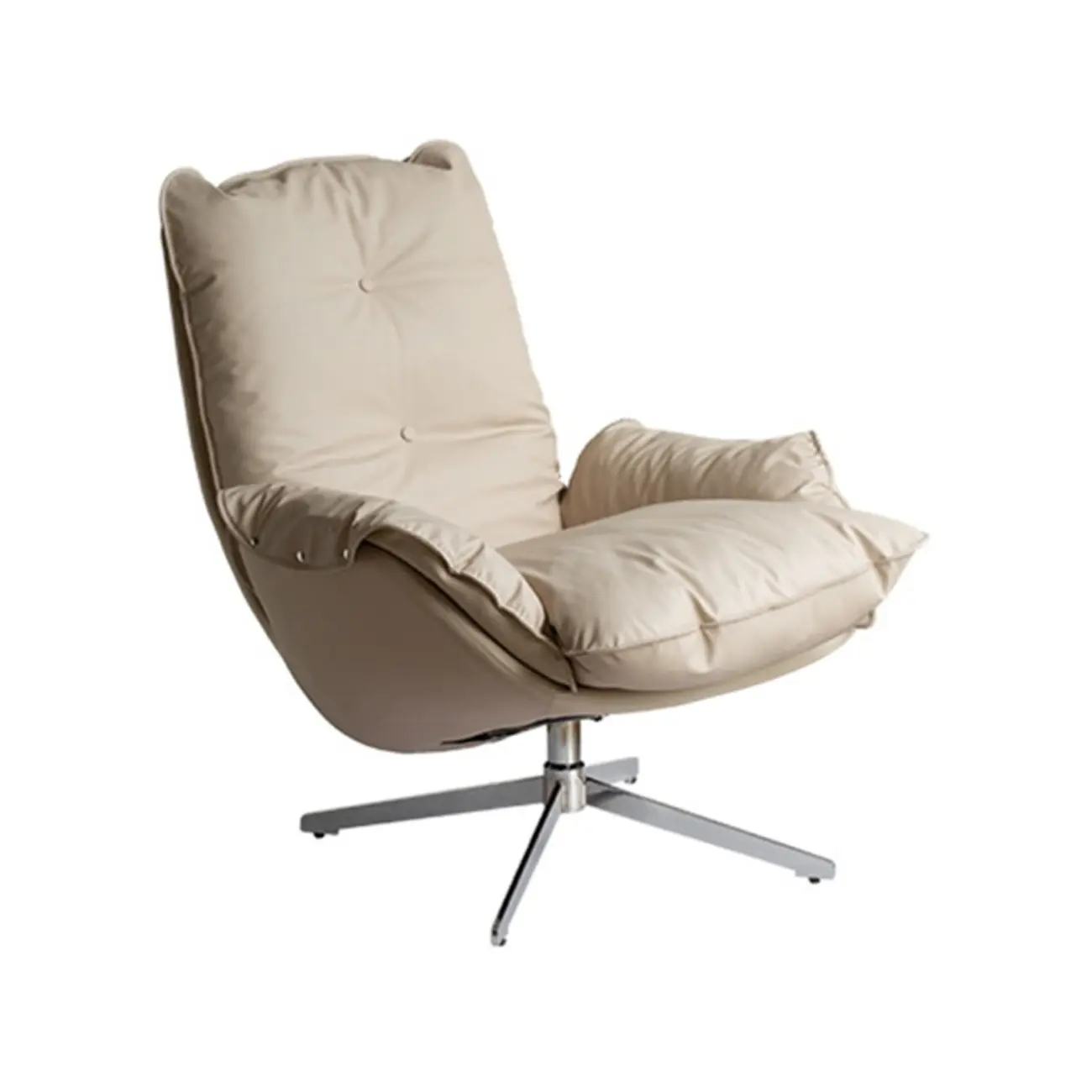 Modern Beige Leather Accent Armchair with Swivel Image - 5 | homeyfad