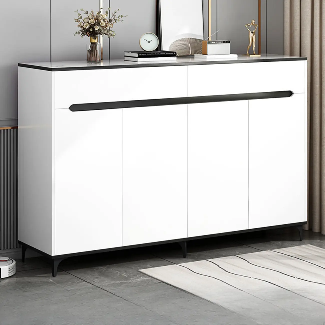 Minimalist Wooden White Kitchen Accent Cabinet with Doors Image - 3 | homeyfad