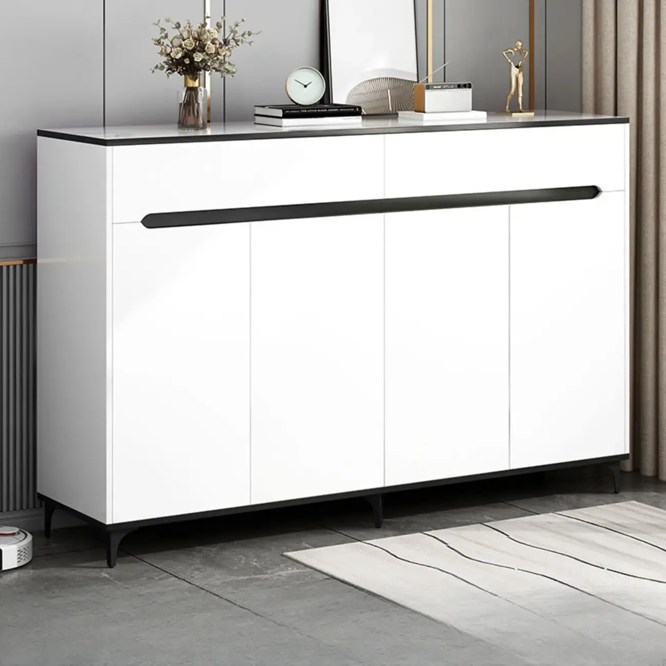 Minimalist Wooden White Kitchen Accent Cabinet with Doors Image - 3