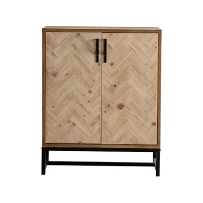 Rustic Natural Finish Cabinet with Exterior Shelf & Barn Door Image - 5