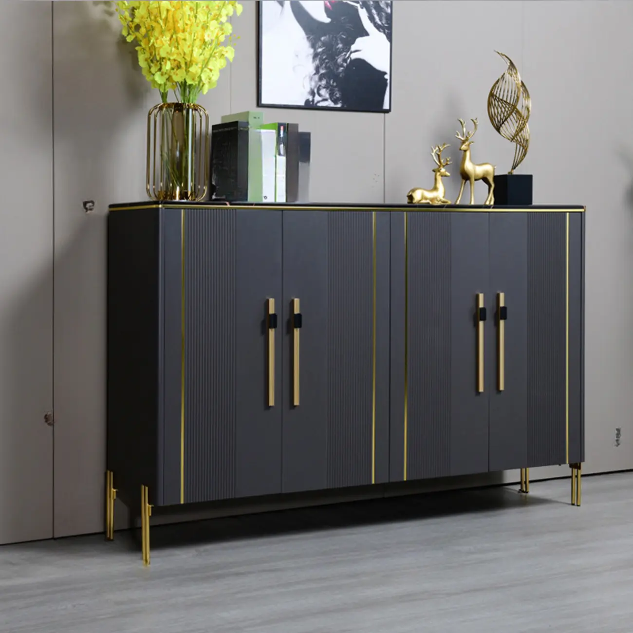 Glam Dark Gray Wooden Cabinet with Free Standing Design Image - 3 | homeyfad