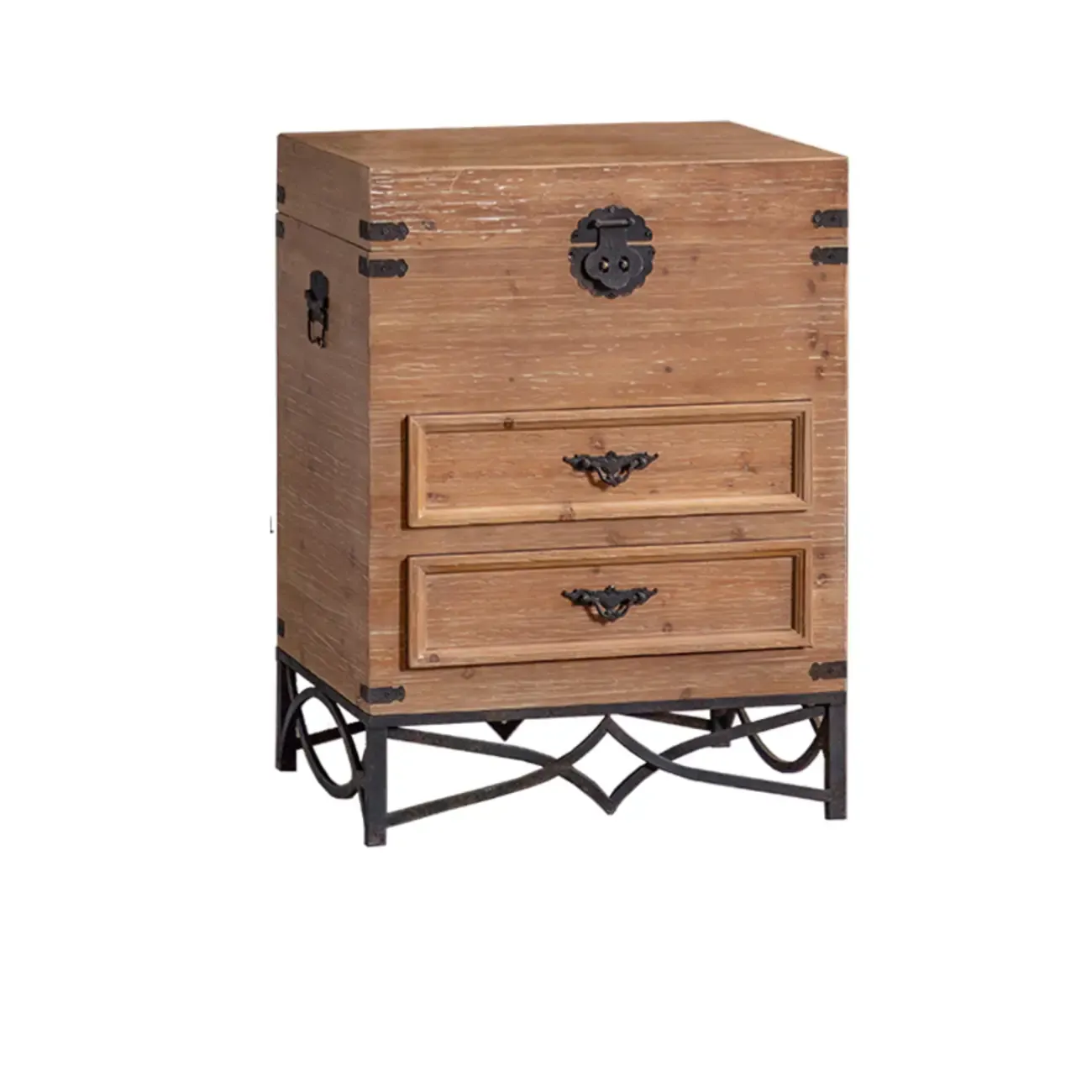 Rustic Natural Finish Cabinet with Exterior Shelf & Barn Door Image - 6