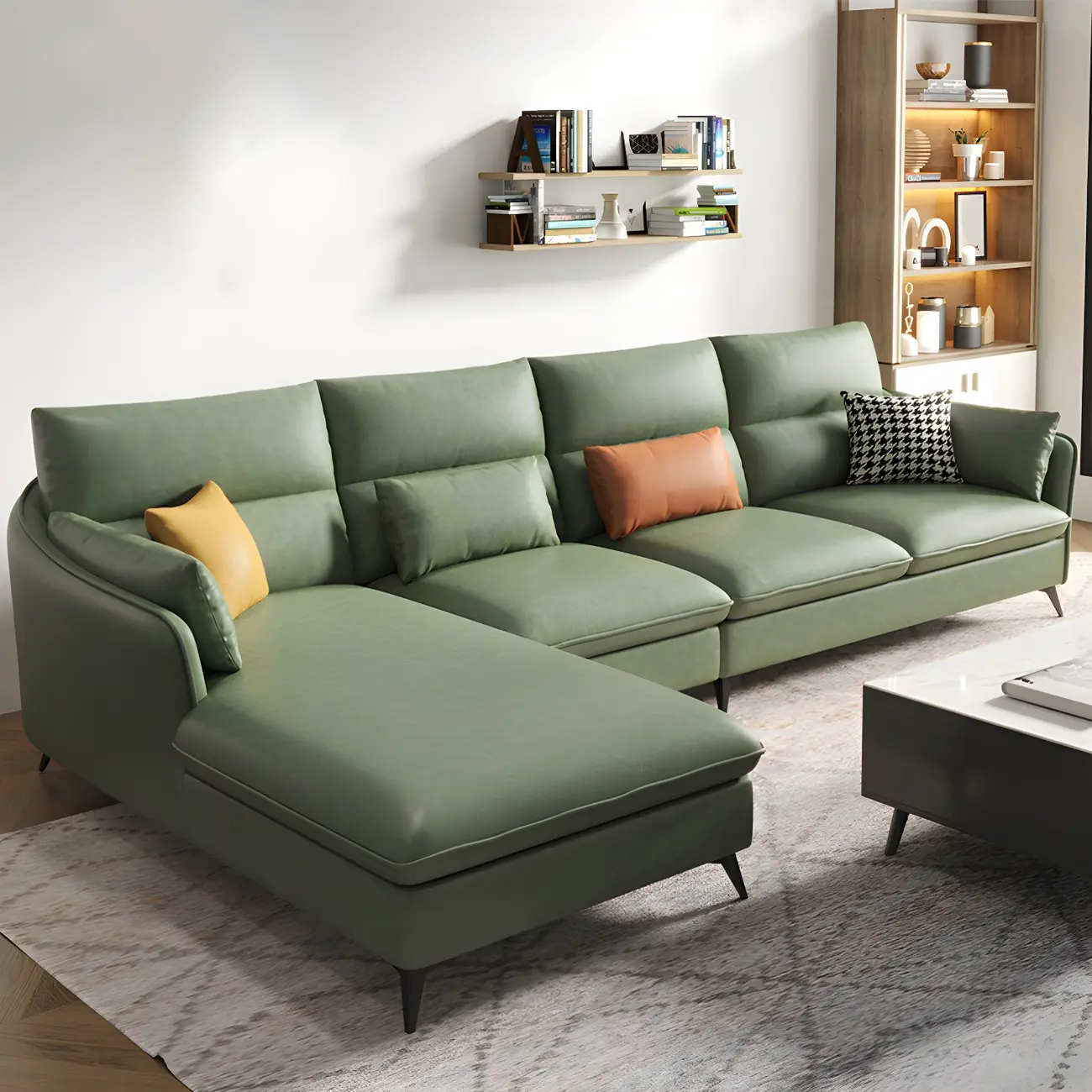 Scandinavian Faux Leather Sectional Couch for Living Room Image - 1 | homeyfad