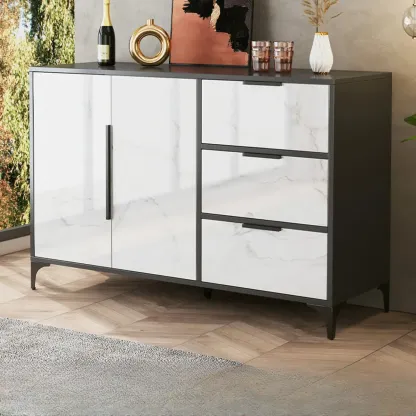 Minimalist Wooden White Kitchen Accent Cabinet with Doors Image - 4