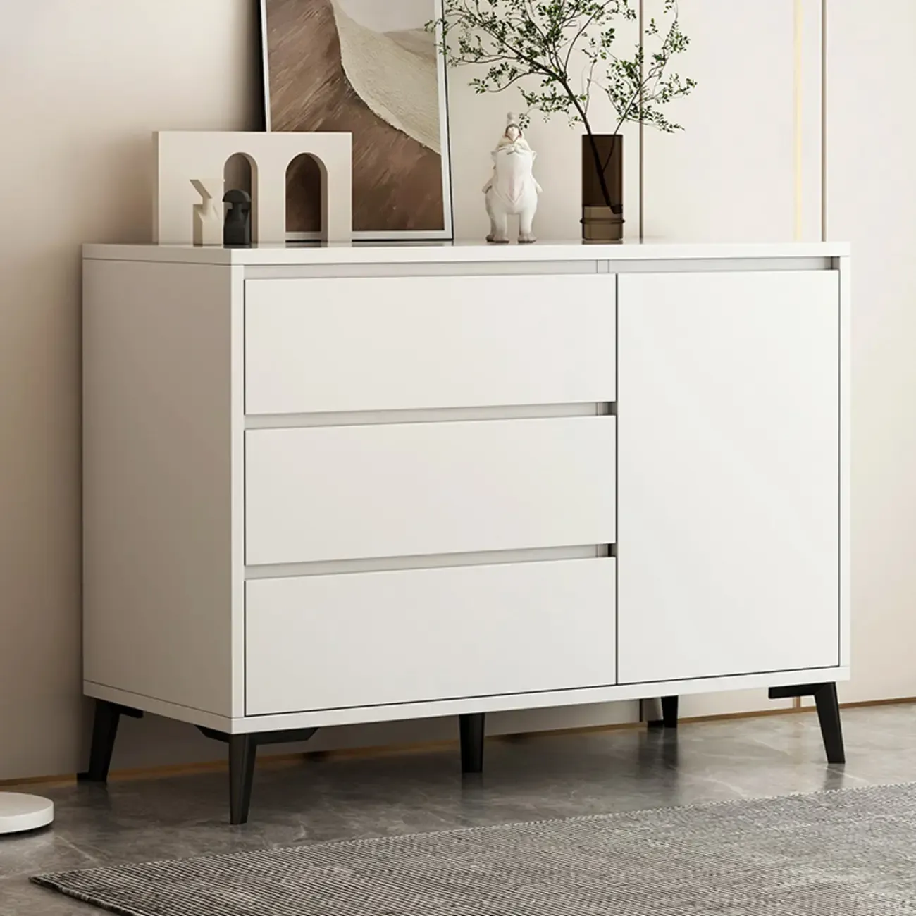 Modern Rectangular White Wooden Storage Cabinet with 5 Sizes Image - 2