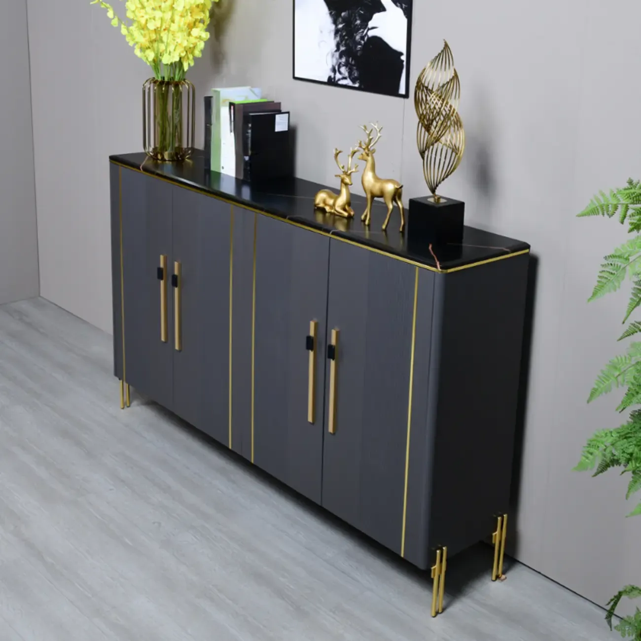 Glam Dark Gray Wooden Cabinet with Free Standing Design Image - 6
