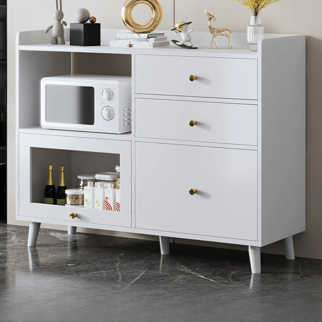 Minimalist Wooden White Kitchen Accent Cabinet with Doors Image - 6 | homeyfad