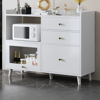 Minimalist Wooden White Kitchen Accent Cabinet with Doors Image - 6