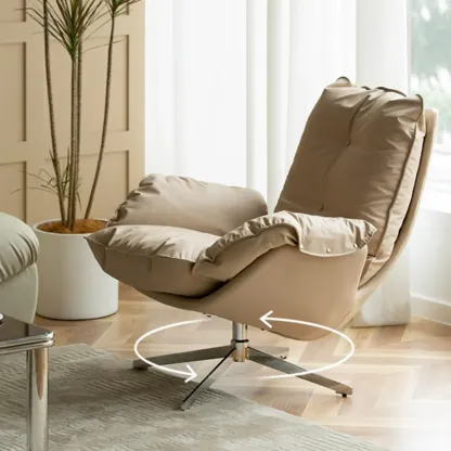 Modern Beige Leather Accent Armchair with Swivel Image - 10