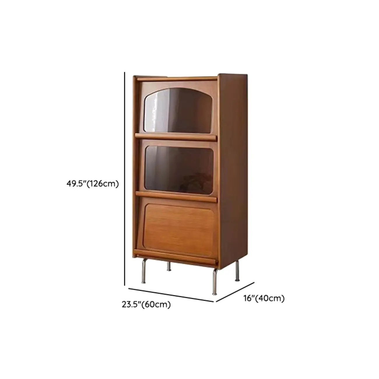 50" Modern Pine Wood Storage Cabinet with Glass Door #size