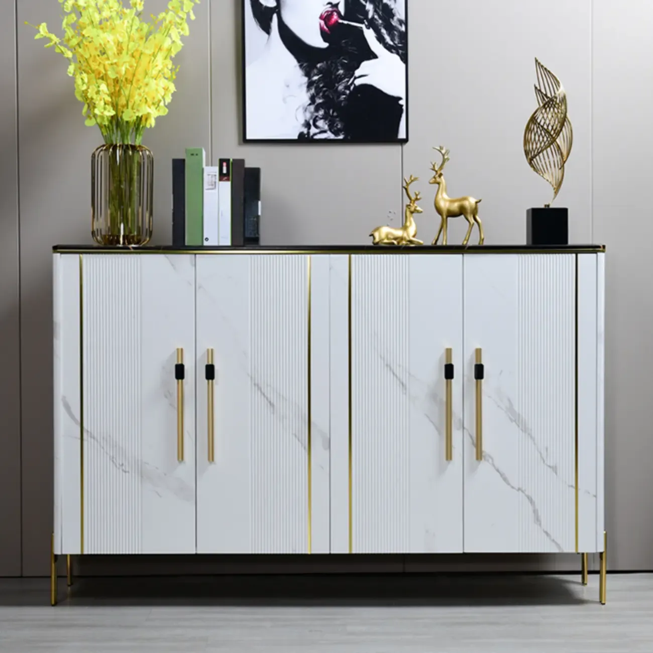 Glam Dark Gray Wooden Cabinet with Free Standing Design Image - 8