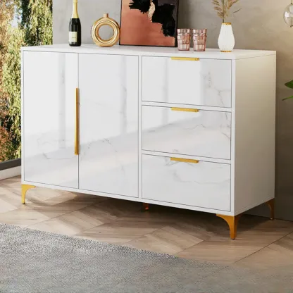 Minimalist Wooden White Kitchen Accent Cabinet with Doors Image - 8