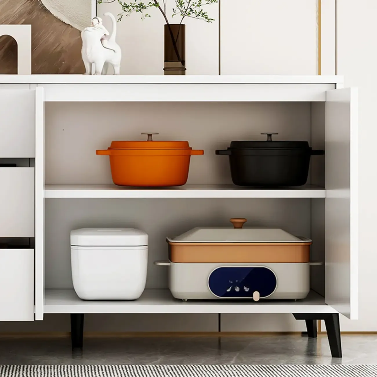 Modern Rectangular White Wooden Storage Cabinet with 5 Sizes Image - 6