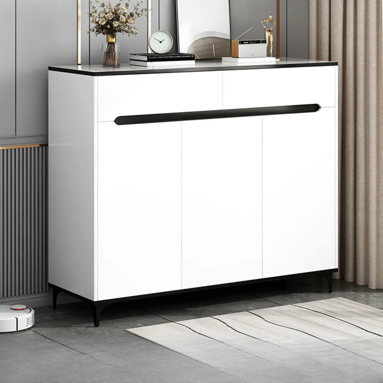 Minimalist Wooden White Kitchen Accent Cabinet with Doors Image - 9 | homeyfad