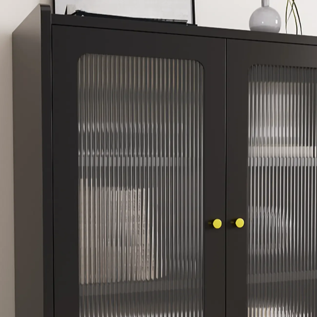 Modern Black Storage Cabinet with Exterior Shelf & Drawers Image - 4